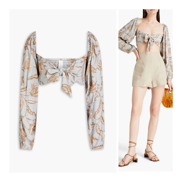 $150 Tigerlily Amir’s Kerri Tie Top Blue and Gold Floral NWT - Picture 1 of 8